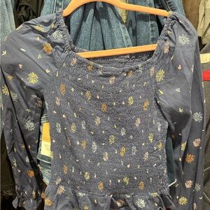 JCPenney Floral Smocked Blouse - Blue